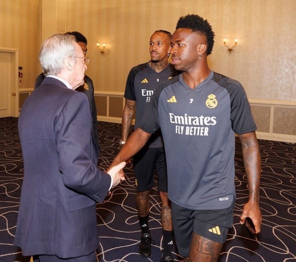 Real Madrid president keen on securing Vinícius Jr’s future, talks ongoing.&nbsp;